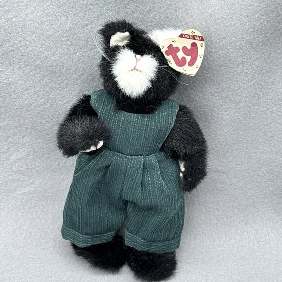 Ty Other - Purcy Black Country Cat Attic Treasures Green Jumper Outfit TY 1993 Posable 9"